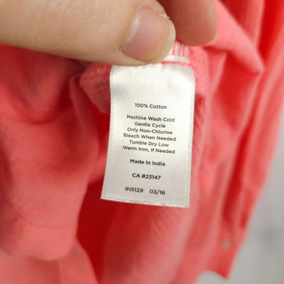 Talbots Womens Medium Pink Roll-Tab Sleeve Button Up Cotton Blouse - Picture 3 of 7